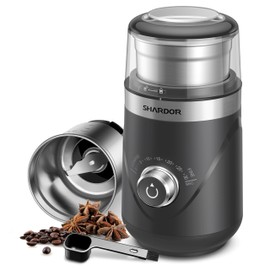SHARDOR Electric Super Silent Blade Coffee Grinder, Timed Grind Control Rotary Knob, Adjustable Coarse to Fine for Coffee Beans, Spices & Herbs, with 1 Removable Stainless Steel Bowl,Light Gray