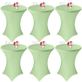 JALANCY 6 Pack Cocktail Spandex Tablecloth 32"x43" Sage Green Stretch Square Corners Cocktail Table Cover, Cocktail Table Cloth Fitted High Top Round Table for Bar Wedding Birthday Party Banquet