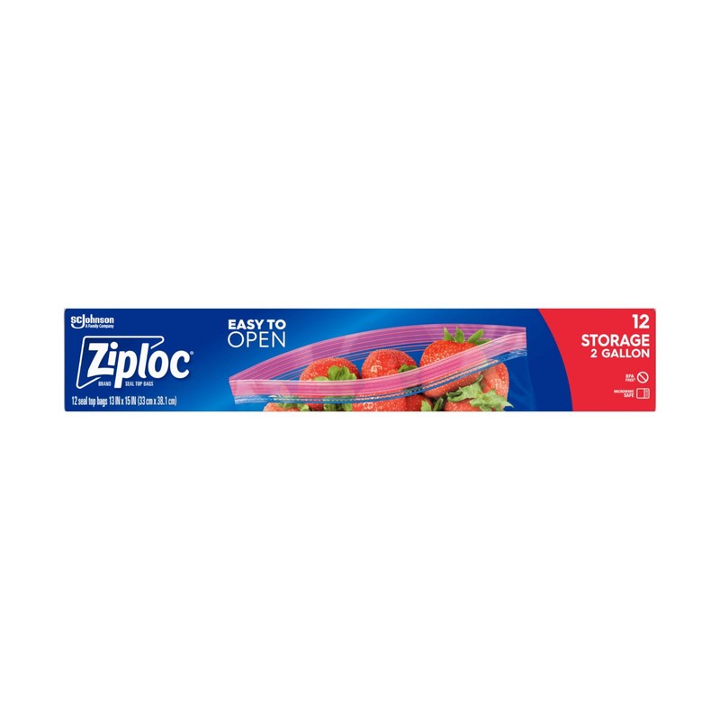 Ziploc Double Zipper Storage Bag, 2 Gallon Jumbo, 12-Count(Pack of