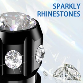 QUARKACE Tire Valve Caps, Bling Valve Stem Caps with Sparkly Rhinestones, Tire Caps 4 Pack for Cars SUVs Trucks Motorcycles Bikes, Anti-Fading Coating, Corrosion Resistant, Air Leakproof - Black