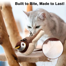 Tyasoleil Flapping Bird Cat Toy with Simulated Chirping & Touch-Activated Wings - Plush Interactive Kitten Toy for Indoor Cats, Self-Play Design with Catnip (Sparrow)