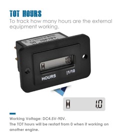 Runleader Digital LCD Hour Meter, DC 4.5V to 90V, Total Hours Resettable, Use for ZTR Lawn Mower Tractor Generator Golf cart Club car Scrubber Marine ATV Motor Compressor and Other Powered Equipment