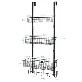 OYEAL Over The Door Organizer With Hooks 3 Tier Pantry Door Organizer Black Hanging Kitchen Storage Rack Over The Door Purse Organizer for Small Space, Black