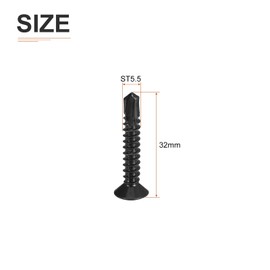 DTGN 50Pcs ST5.5x32mm Self Drilling Screws, 410 Stainless Steel Flat Head Phillips Sheet Metal Screw - Good for Wood to Metal, Furniture - Black