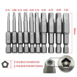 Saipor 10 Pieces Magnetic Pentagon Head Screwdriver Bits Set with 1/4 Inch Hex Shank, Pentagon Head Drill Bit Metric Sizes 5-Sided Screwdriver Drill Bits (50 mm Length)