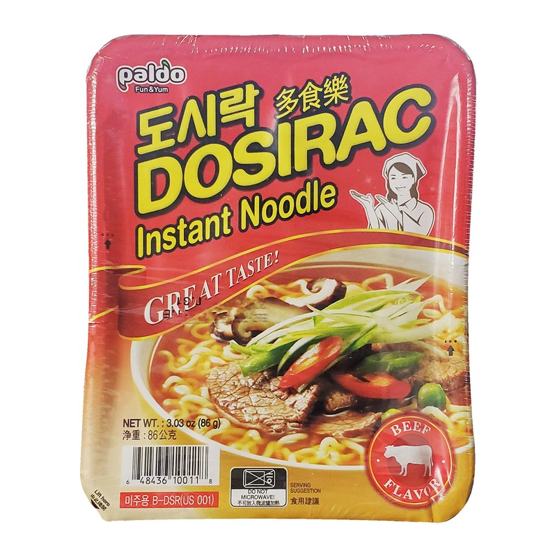Paldo Dosirac Beef Instant Noodle (6 Pack, Total of 18.18oz)