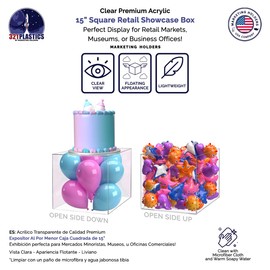 15" x 15" Clear Acrylic Display Box with One Open Side No Lid Versatile Square Plexiglass Retail Product Riser or Merchandise Storage Bin No Assembly by Marketing Holders