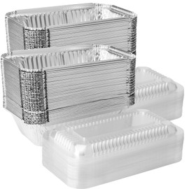MAHIONG 100 Pack Aluminum Loaf Pans with Clear Lids, Disposable Aluminum Pan Foil Food Containers with Strong Seal for Freshness and Spill Resistance, 7.8 x 4.53 x 2.17 Inch