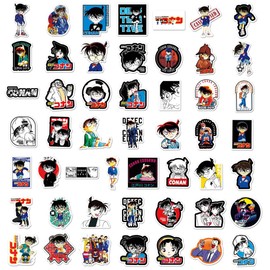 KRGNPLE 50 Sheets Detective Conan Waterproof Stickers Paper Notebook Motorcycle Suitcase Sticker Helmet Laptop Waterproof Cute Graffiti Stickers