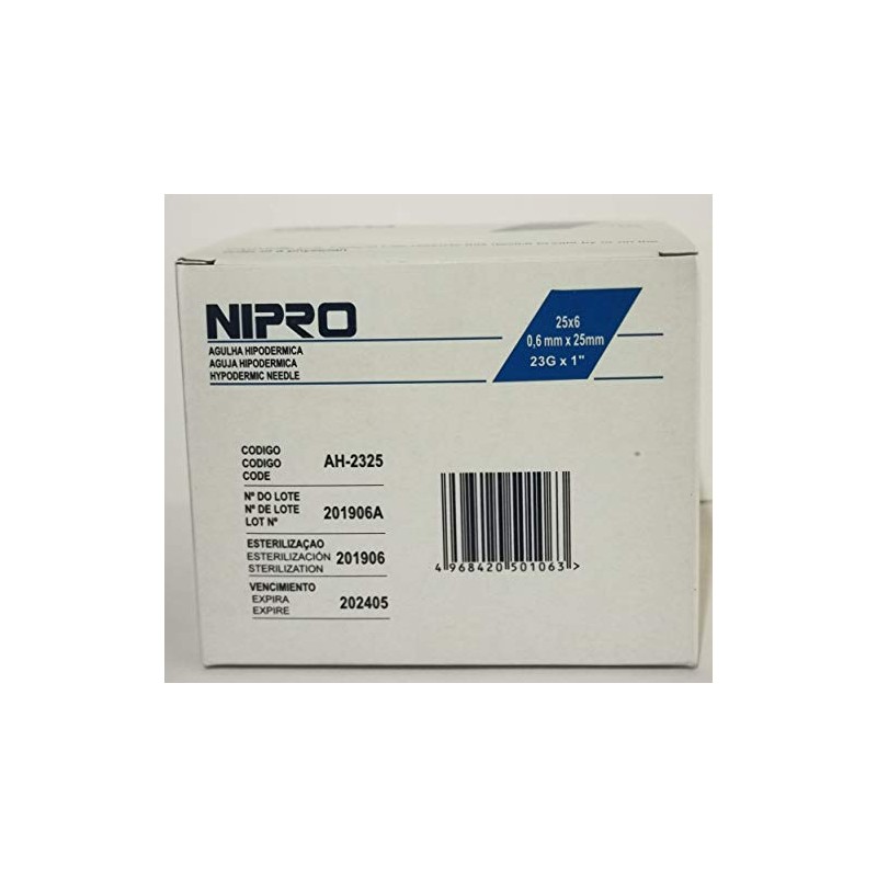 Aguja Hipodérmica Nipro 23gx25 Mm (1) Azul Caja 100 Piezas
