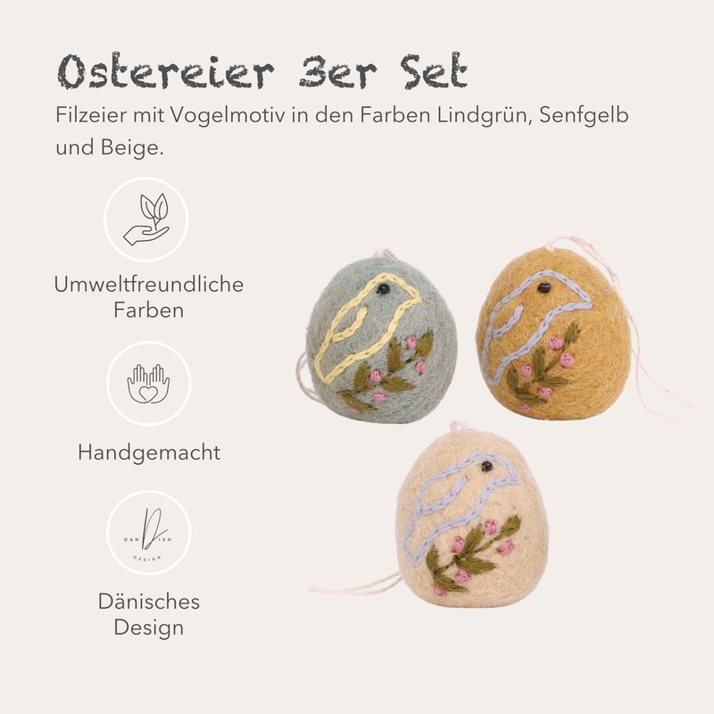 Gry & SIF Embroidered Easter Pendant Eggs, Easter, Felt Eggs,