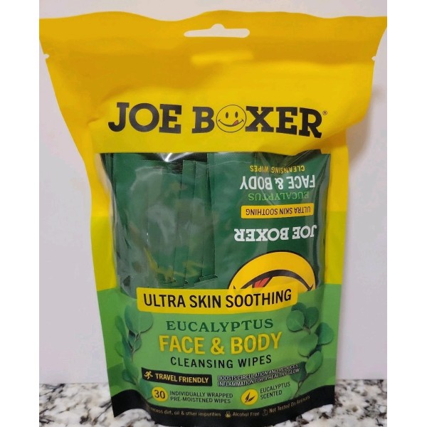 Joe Boxer Eucalyptus Face & Body Cleansing Wipes, 30 Individually