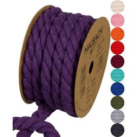 Halbach Seidenbänder Recycled Cotton Cord, Width: 10 mm / Length 4 Metres, Sustainable Cotton Yarn for Macrame, Natural Cord for Crafts, Colour: Purple