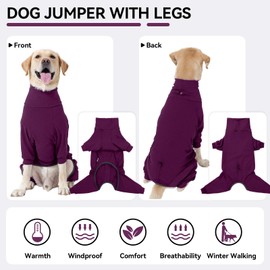 Hjyokuso Dog Jumper, Dog Jumpers For Small Medium Large Dogs, Dog Fleece Jumper, Dog Jumper With Legs, Warm Dog Sweater, Dog Jumper With Harness Hole, Dog Coat, Dog Onesies Dog Hoodie Dog Clothes L