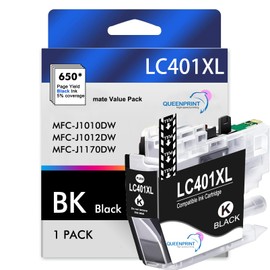 QUEENPRINT 1 Black LC401XL Black Ink Cartridges Compatible Replacement for Brother LC401 LC401XL LC 401 BK Use with Brother MFC-J1012DW MFC-J1010DW for Brother MFC-J1170DW Printer
