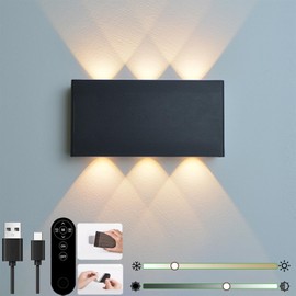 Wall Lights, LED Cordless Wall Sconces Lamp 5200mAh Rechargeable Battery Operated, 3 Colors & Dimmable, Touch and Remote Control Indoor Wall Lamp, Up Down Wall Mount Light for Bedroom Hallway (Black)