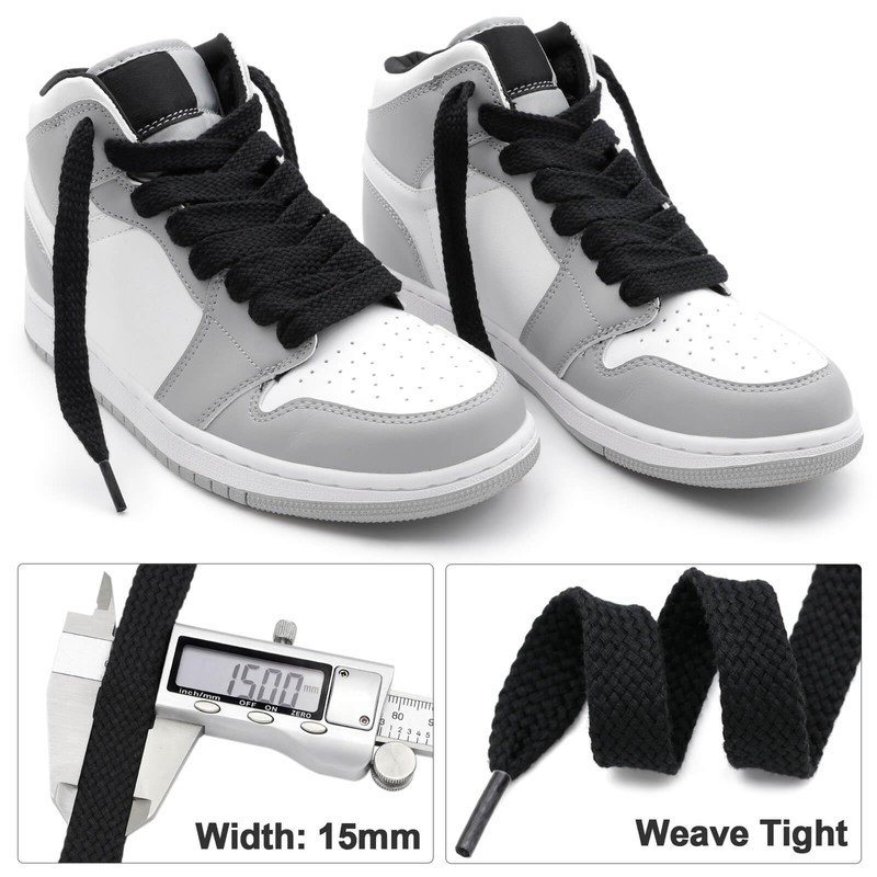 DELELE Flat Fat Shoe Laces: 5/8 Inches Wide Black Athletic