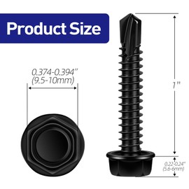 #14 x 1 Hex Washer Head Self Tapping Screws, TEK Screws, Self Drilling, Stainless Steel 410 Sheet Metal Screws, Black Finish, 50 PCS