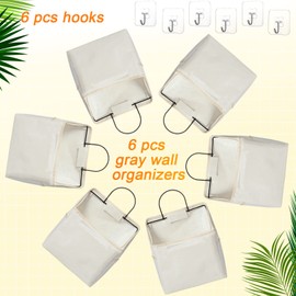 Chumia 6 Pack Wall Hanging Storage Basket Bathroom Closet Hanging Storage Bag over the Door Organizer Basket Bedroom Wall Organizer Waterproof Linen Cotton Box Containers and 10 Hooks(White)