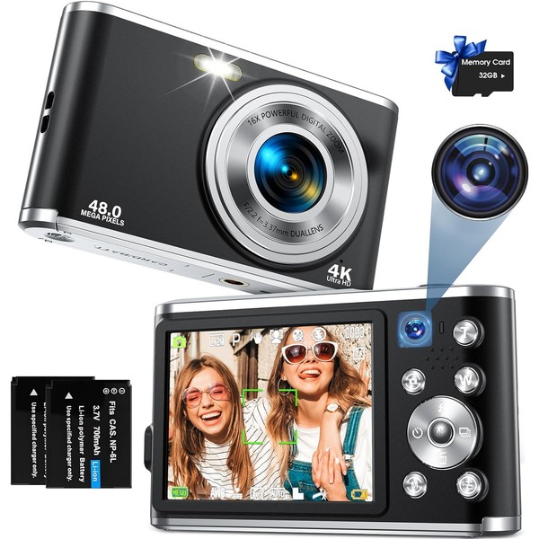 Digital Camera, AutoFocus 4K Vlogging Camera with Dual Camera 48MP