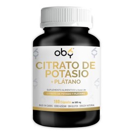 OBY Citrato de Potasio 1000 mg | Potasio enriquecido con plátano |180 Cápsulas | Potasio Suplemento Alimenticio