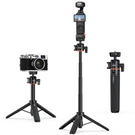 VRIG TP-06 Mini Tripod, Camera Tripod, Desktop Selfie Stick, 360° Rotation, Ball Head with Cold Shoe, 21.7 inches (55 cm), 4 Levels of Stretch, Lightweight, Compact, 1/4" Screw, Small, Convenient to