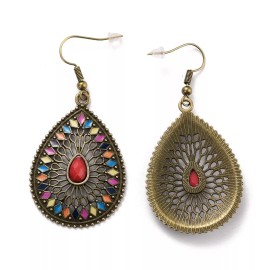 LZD Bohemia Earrings Long Dangle Drop Emanel Fish Hook Antique Bronze E18