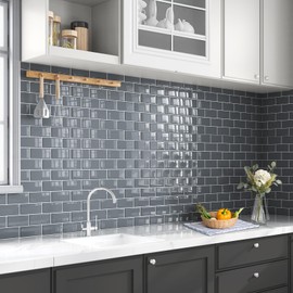 Yoillione Peel and Stick Backsplash for Kitchen: Self Adhesive Wall Tiles for Bathroom - Vinyl Thick Back Splash Tile (10, Dark Gray)