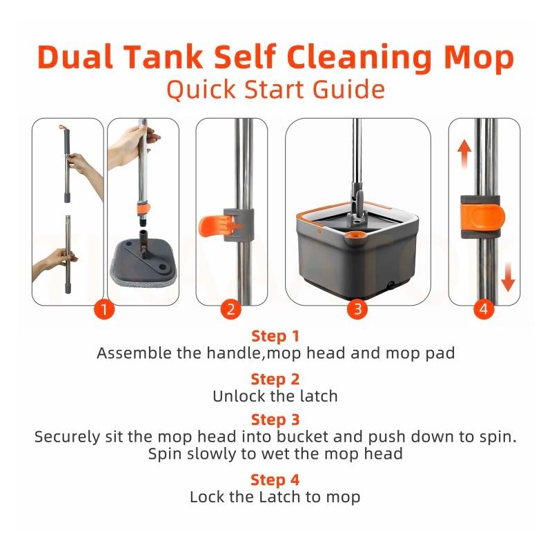 TikStar Spin Mop Bucket Set with Self-Separating Dirty & Clean