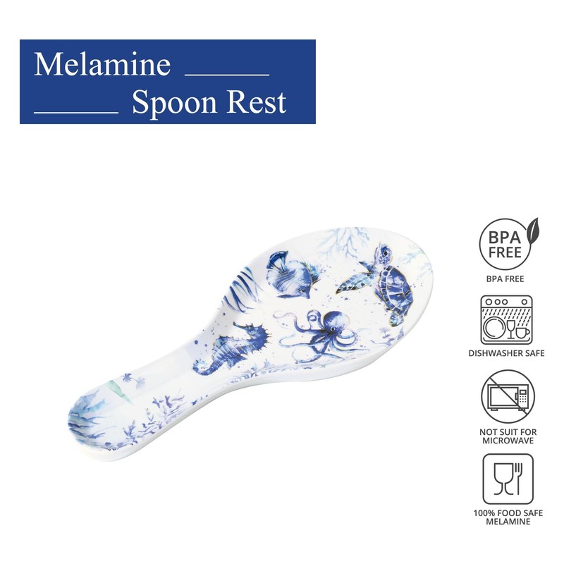 UPware Indigo Sea Life Melamine Spoon Rest, Cooking Spoon Holder