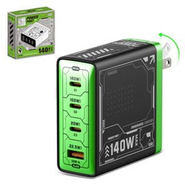 MFish Mfish 140W USB C Charger, 4-Port GaN Charger Block, Foldable Fast Laptop Charger Power Adapter for MacBook Pro/Air, iPad Pro, iPhone 16 Pro, Galaxy S25/S24, Steam Deck, Google Pixelbook, and Tablet