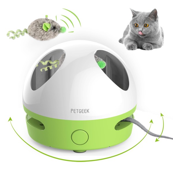 PETGEEK Interactive Cat Toy, Hide Mouse Cat Toy with Squeaky Mouse, Electronic Automatic Cat Toys with Catnip Filled Hidey Mouse, Cat Toys Interactive for Indoor Cats Exercise & Game