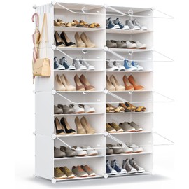 HOMICKER Shoe Rack Organizer, 32 Pair Shoe Storage Cabinet with Door Expandable Plastic Shoe Shelves for Closet,Entryway,Hallway,Bedroom