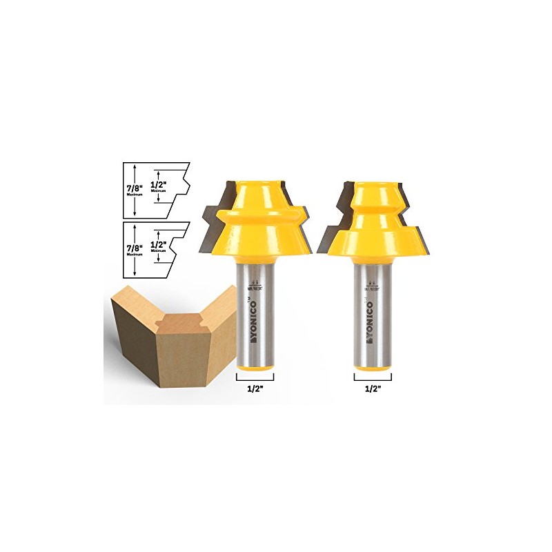 YONICO Lock Miter 22.5 Degree 2 Bit Router Bit Set