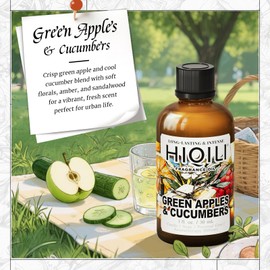 HIQILI Green Apples & Cucumbers Fragrance Oil for Candle, Soap, Perfume Making, Inspired by D.Ka-Ran B.De-Licious, Fresh Scents, Add to Skin & Hair Care Products - 1 Fl Oz