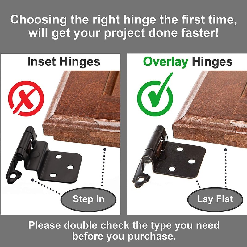Decobasics 1/2" Overlay Matte Black Cabinet Hinges (1 Pair -2