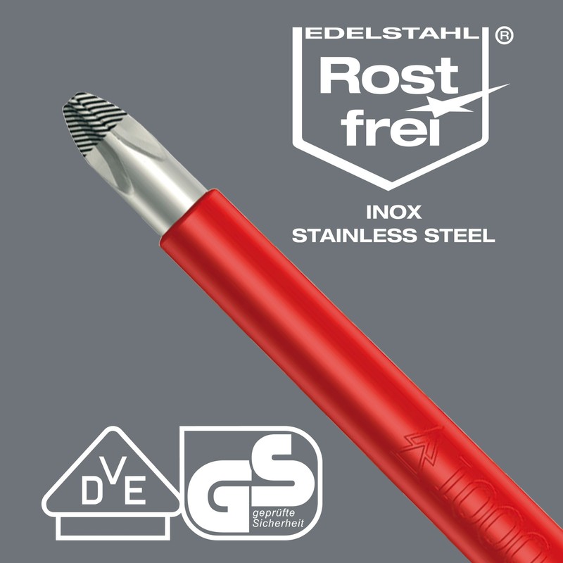 Wera 3160VDE 022729 Stainless Steel Slotted Screwdriver, 0.1 x 3.1