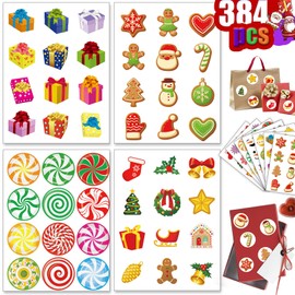 Funnlot Christmas Stickers for Kids Christmas Ornament Stickers 384pcs Stickers Christmas Christmas Stickers Roll Assortment Holiday Sticker Santa Snowman Reindeer Stickers