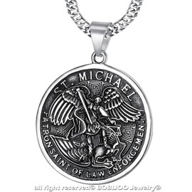 BOBIJOO JEWELRY - Pendentif Médaille Saint Michel Michael Archange Patron Police Forces de l'Ordre Acier 316L Chaîne, Alloy Steel, Saint-michel