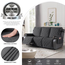 TAOCOCO 100% Waterproof Recliner Sofa Cover, Non Slip Split Couch Covers for Reclining Couches with Elastic Straps, Reclining Sofa Cover Furniture Protector for Kids Pets(3 Seater, Charcoal Gray)