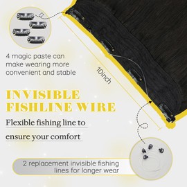 SAFIRENY Wire Hair Extensions Real Human Hair Highlights Invisible Wire Hair Extensions Straight Hair Extensions Clip Ins Natural Black to Brown Hair Extensions for Women 18inch 85g(#1BT/4-18inch)