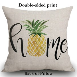 Cushion Cover Rustic Farmhouse Style Retro Pineapple Home Décor Spring Summer Sign Family Decoration Gift Cotton Linen Home Decorative Throw Pillow Case with Words for Sofa Couch,18x18 inch 45x45cm