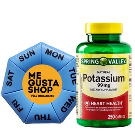 Spring Valley Potassium Caplets 99 mg Dietary Supplement, 250 Count Includes Pill Organizer