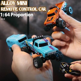 Kyduu Remote Controlled Car, Monster Truck Toy, Monster Truck 2.4GHz, 1:64 Mini RC Monster Truck with Trailer Body Lights and Headlights, Crawler Toy, Speed / Steering Adjustable