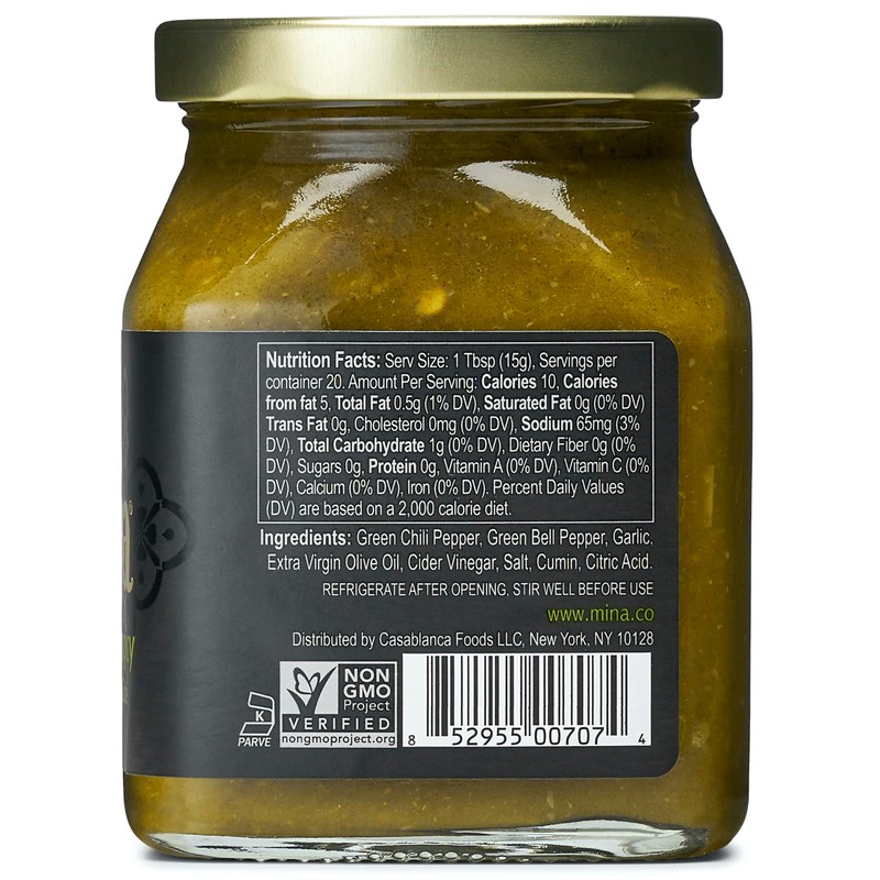 Mina Harissa Green Hot Sauce, 10 oz, Homestyle Moroccan Green