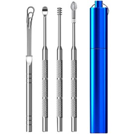 Ohrenschmalz Entfernungs Set,Ohrenschmalz Entferner Edelstahl,Tragbar Ohr Reinigung Set Ohrreiniger,Ohrreinigungswerkzeuge mit Aufbewahrungskiste,für Erwachsenen und Kindern (blau)