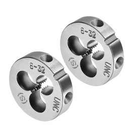 CoCud Round Thread Repair Die, 6-32 UNC Die 20mm OD, Alloy Tool Steel Right Hand Cylindrical Pipe Threading Tool with 3 Chip Holes - (Applications: for Threading Repairing), 2pieces