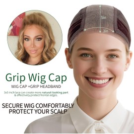 Lace Wig Cap for Women,Adjustable Wig Grip Cap with Velvet Band for Keeping Wigs In Place,Non Slip Caps Make Your Wigs Be Glueless(Nude)