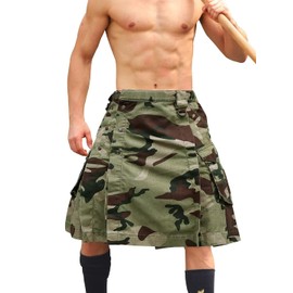 KOCTHOMY Kilt for Men Scottish Skirt Tactical Kilt 23" Pleated Camo Kilt Irish Highland Utility Kilt with Cargo Pockets 0911 C29 Camo 32