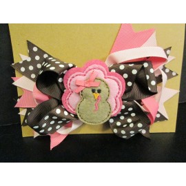 Unbranded Pink and Brown Grosgrain Ribbon Hair Bow, New